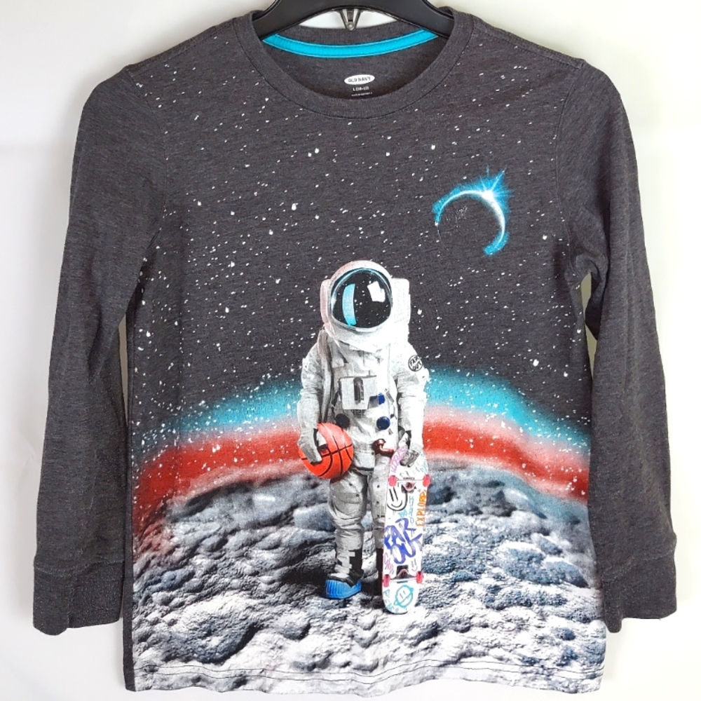 Old Navy Astronaut on Moon T-Shirt Boys L Casual Kidcore Gorpcore Basketball